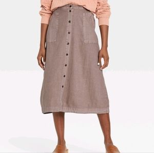 Button-front Utility Midi Skirt